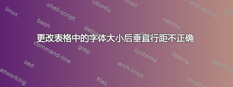 更改表格中的字体大小后垂直行距不正确