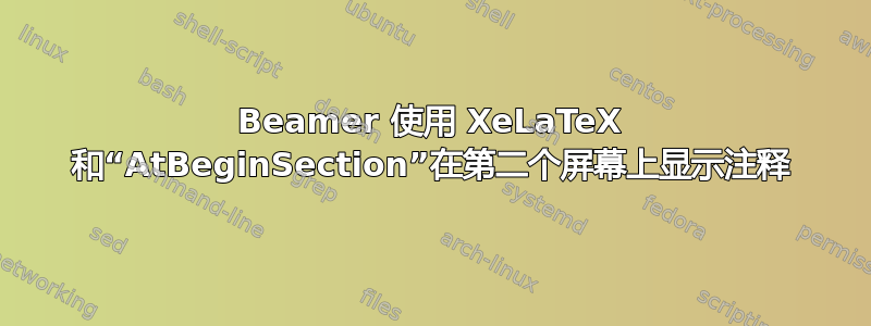 Beamer 使用 XeLaTeX 和“AtBeginSection”在第二个屏幕上显示注释