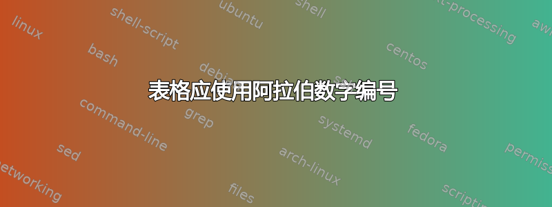 表格应使用阿拉伯数字编号