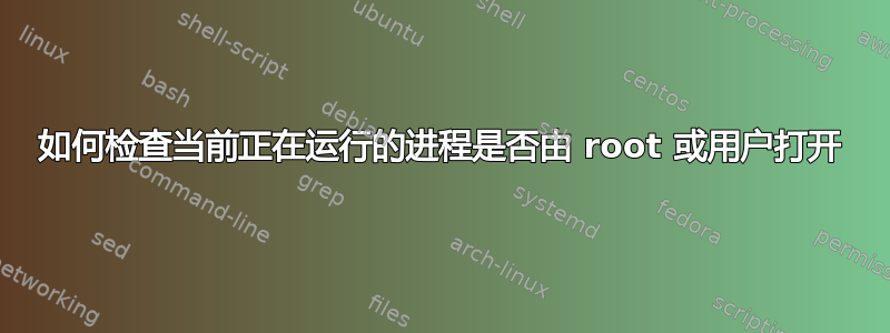 如何检查当前正在运行的进程是否由 root 或用户打开