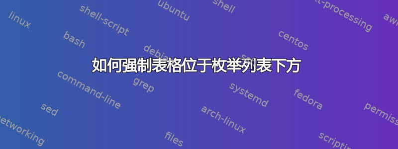 如何强制表格位于枚举列表下方