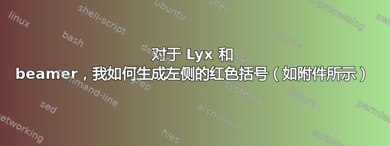 对于 Lyx 和 beamer，我如何生成左侧的红色括号（如附件所示）