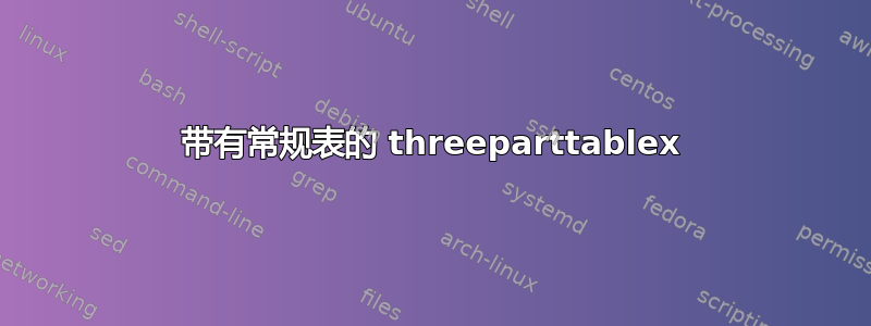 带有常规表的 threeparttablex