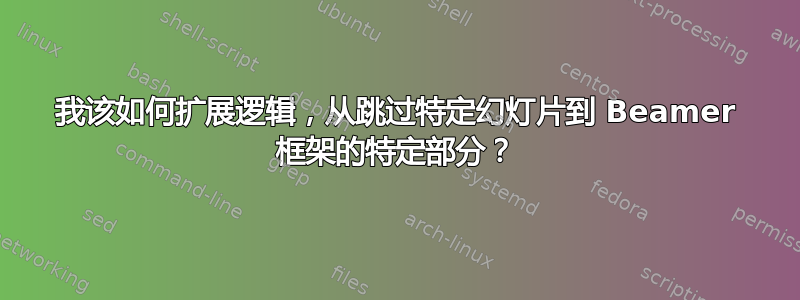 我该如何扩展逻辑，从跳过特定幻灯片到 Beamer 框架的特定部分？