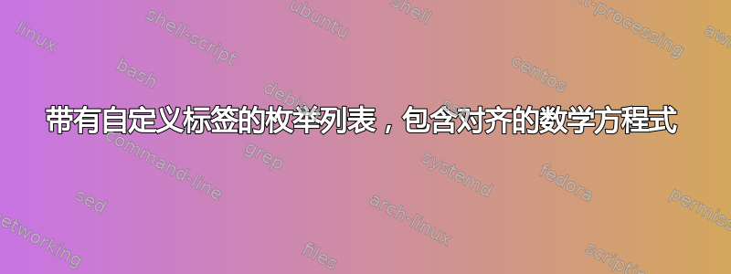 带有自定义标签的枚举列表，包含对齐的数学方程式