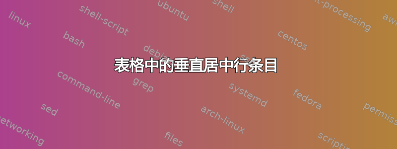 表格中的垂直居中行条目