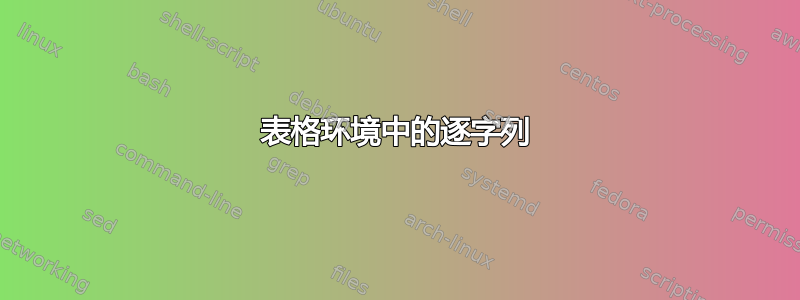 表格环境中的逐字列