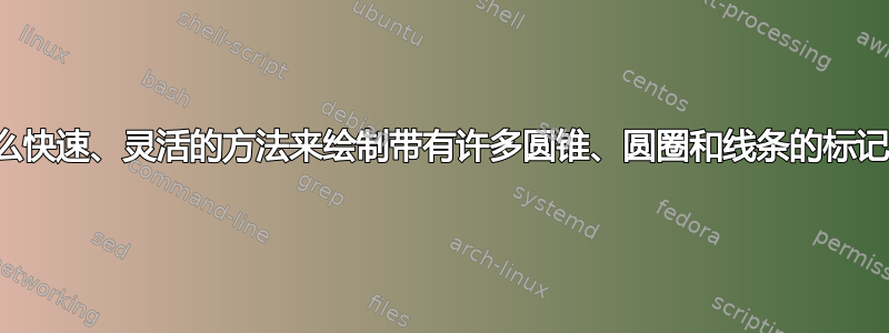 有什么快速、灵活的方法来绘制带有许多圆锥、圆圈和线条的标记图？