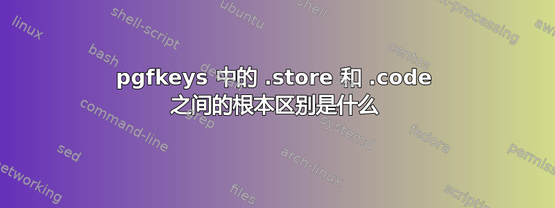 pgfkeys 中的 .store 和 .code 之间的根本区别是什么