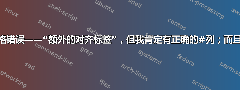 莫名其妙的表格错误——“额外的对齐标签”，但我肯定有正确的#列；而且hbox也过满