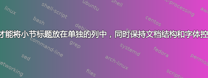 怎样才能将小节标题放在单独的列中，同时保持文档结构和字体控制？