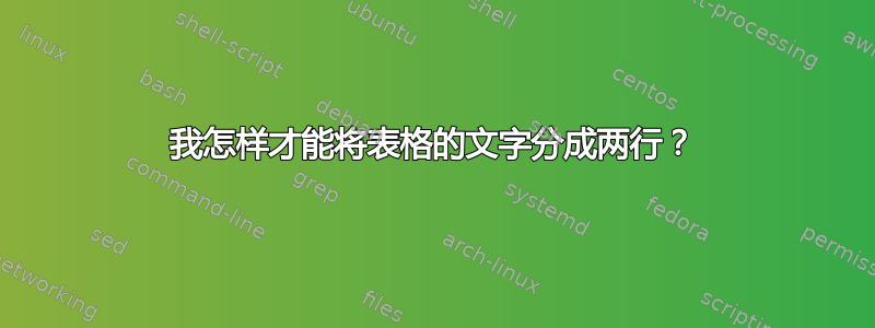 我怎样才能将表格的文字分成两行？