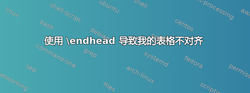 使用 \endhead 导致我的表格不对齐