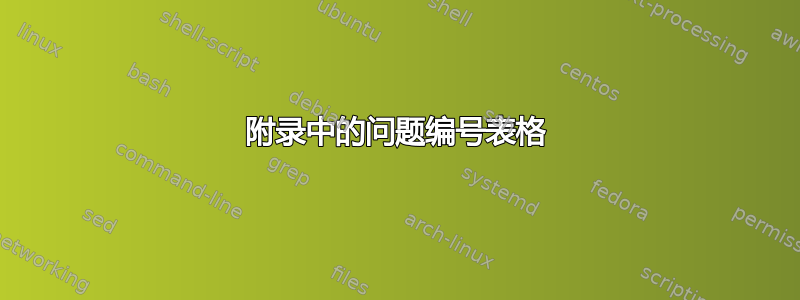 附录中的问题编号表格