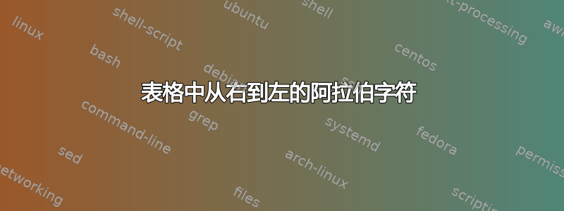 表格中从右到左的阿拉伯字符