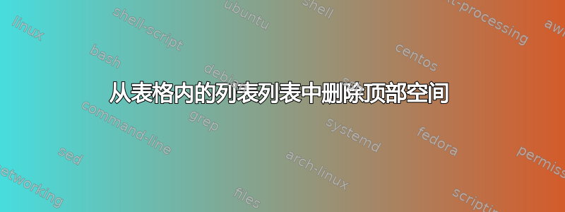 从表格内的列表列表中删除顶部空间