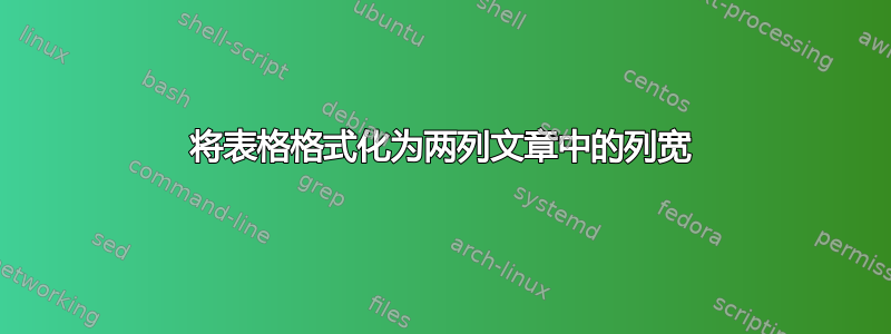 将表格格式化为两列文章中的列宽