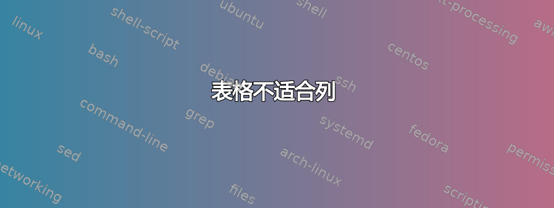 表格不适合列