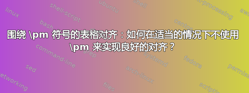 围绕 \pm 符号的表格对齐：如何在适当的情况下不使用 \pm 来实现良好的对齐？