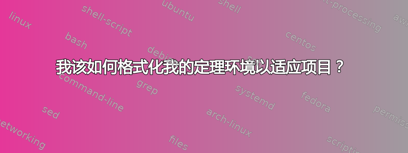 我该如何格式化我的定理环境以适应项目？