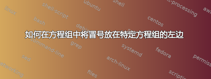 如何在方程组中将冒号放在特定方程组的左边