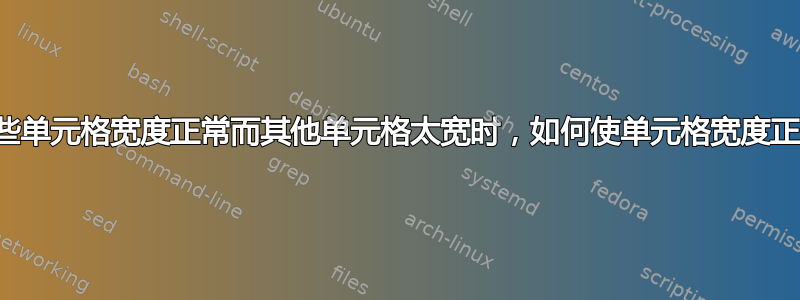 当一些单元格宽度正常而其他单元格太宽时，如何使单元格宽度正常？