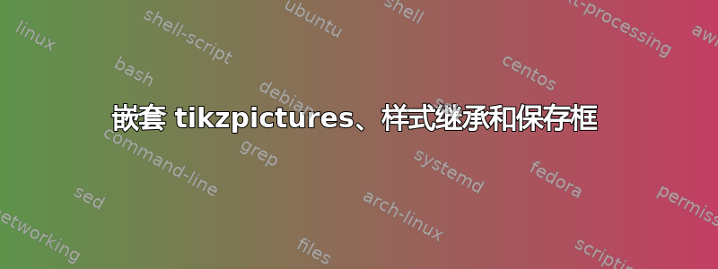 嵌套 tikzpictures、样式继承和保存框