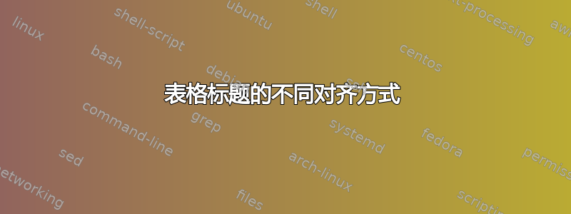 表格标题的不同对齐方式