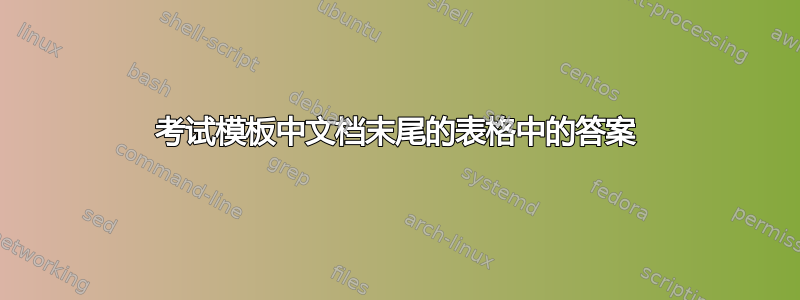 考试模板中文档末尾的表格中的答案