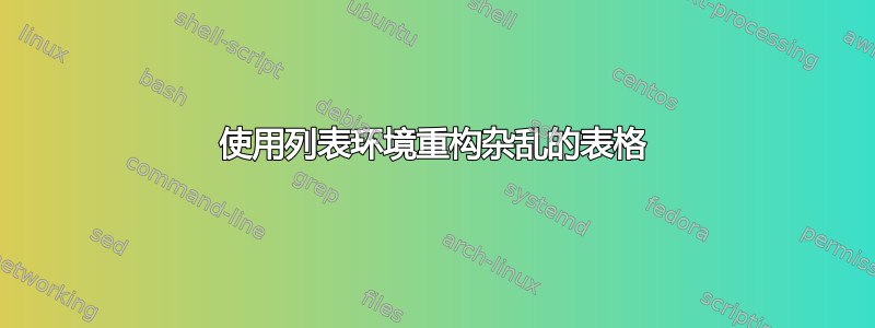 使用列表环境重构杂乱的表格