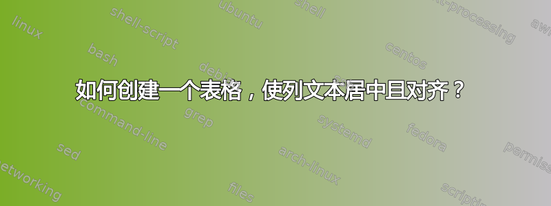 如何创建一个表格，使列文本居中且对齐？