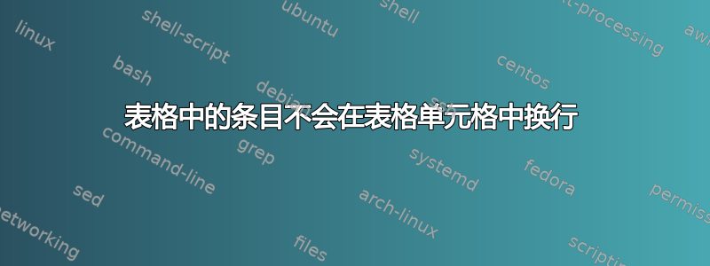 表格中的条目不会在表格单元格中换行