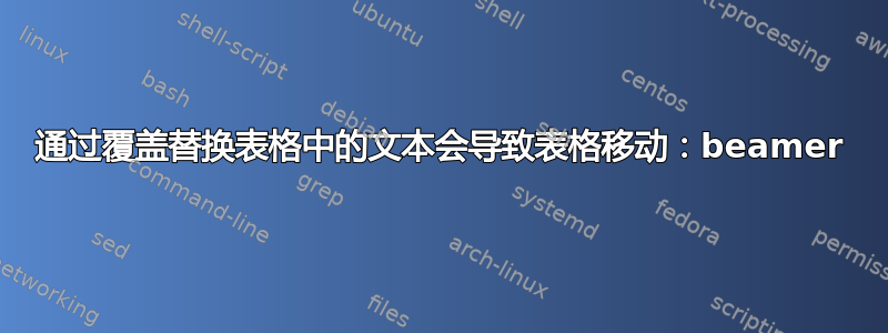 通过覆盖替换表格中的文本会导致表格移动：beamer