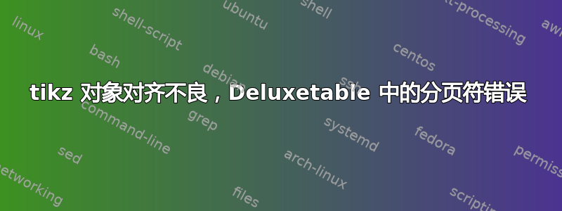 tikz 对象对齐不良，Deluxetable 中的分页符错误