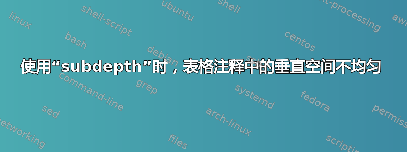 使用“subdepth”时，表格注释中的垂直空间不均匀