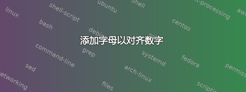 添加字母以对齐数字