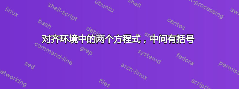 对齐环境中的两个方程式，中间有括号