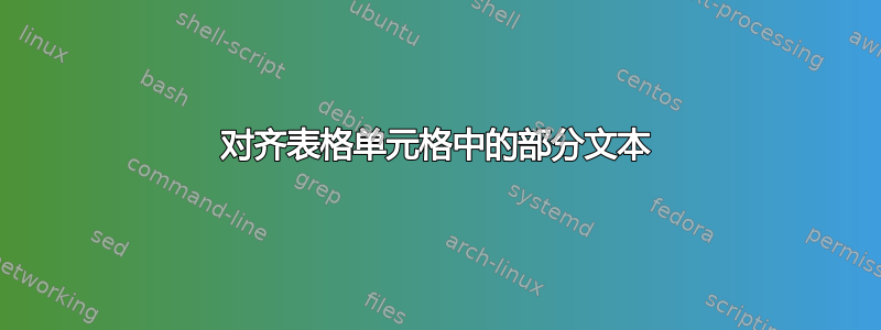 对齐表格单元格中的部分文本