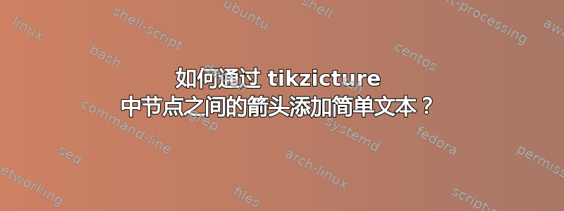 如何通过 tikzicture 中节点之间的箭头添加简单文本？