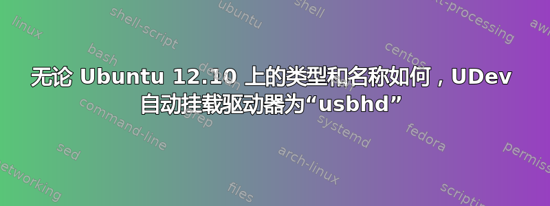 无论 Ubuntu 12.10 上的类型和名称如何，UDev 自动挂载驱动器为“usbhd”