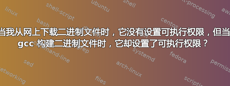 为什么当我从网上下载二进制文件时，它没有设置可执行权限，但当我使用 gcc 构建二进制文件时，它却设置了可执行权限？