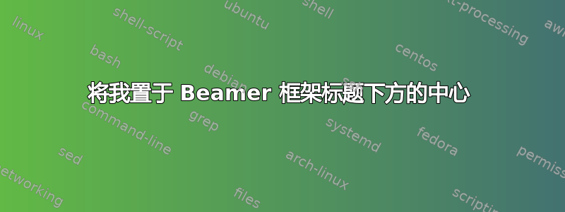 将我置于 Beamer 框架标题下方的中心