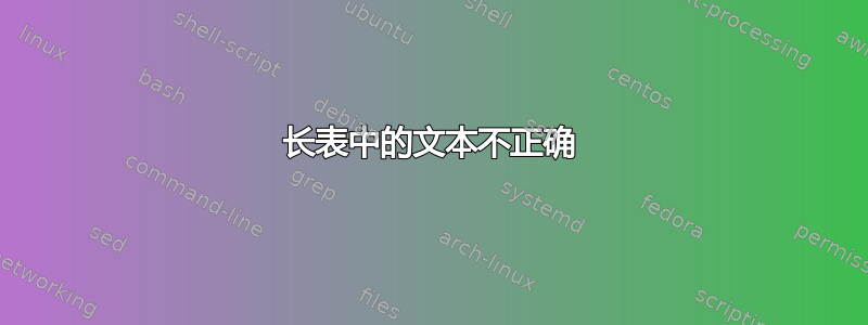 长表中的文本不正确