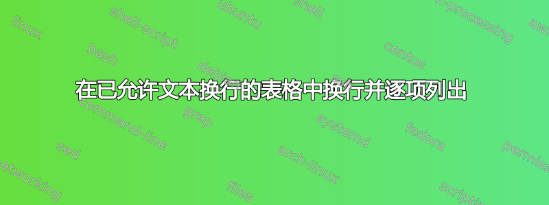 在已允许文本换行的表格中换行并逐项列出