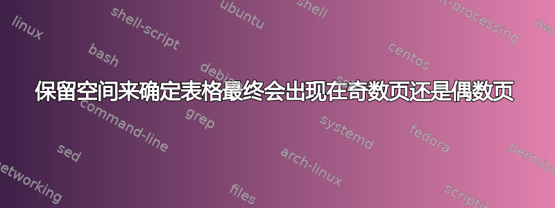 保留空间来确定表格最终会出现在奇数页还是偶数页