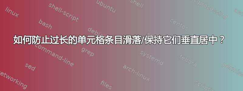 如何防止过长的单元格条目滑落/保持它们垂直居中？