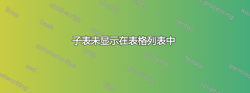 子表未显示在表格列表中