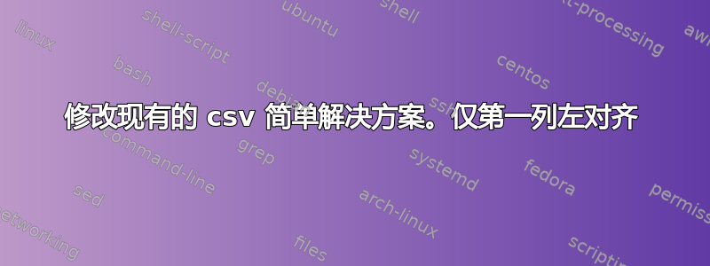 修改现有的 csv 简单解决方案。仅第一列左对齐