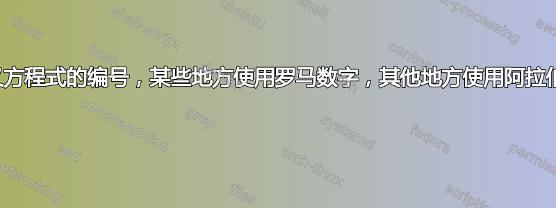 自定义方程式的编号，某些地方使用罗马数字，其他地方使用阿拉伯数字 