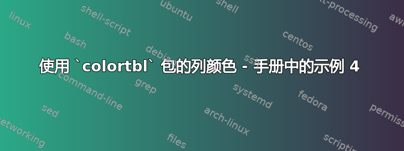 使用 `colortbl` 包的列颜色 - 手册中的示例 4